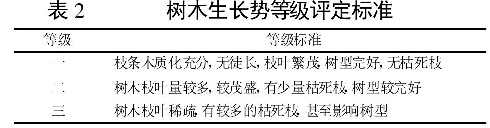 表2 樹(shù)木生長(cháng)勢等級評定標準